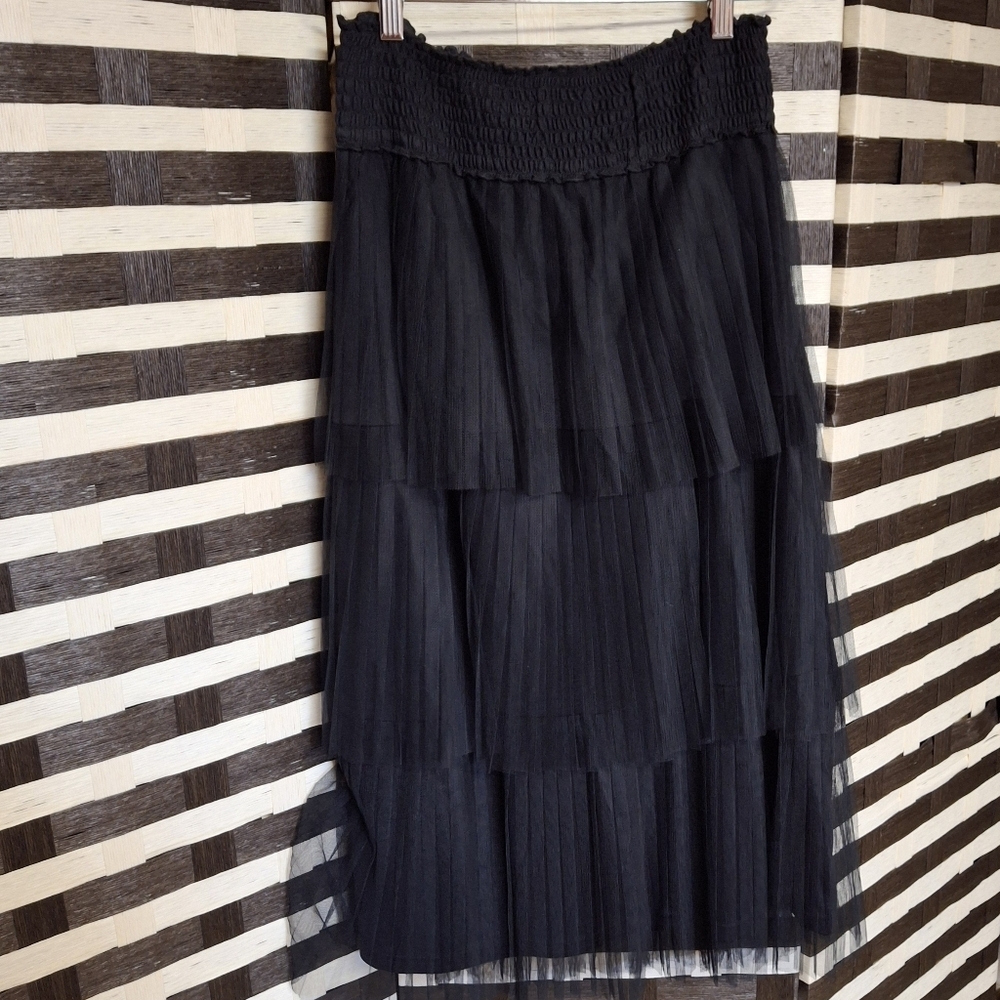 Favlux Ruffled 3-Tier Tulle Midi Black Skirt Women Size Medium - Picture 8 of 14